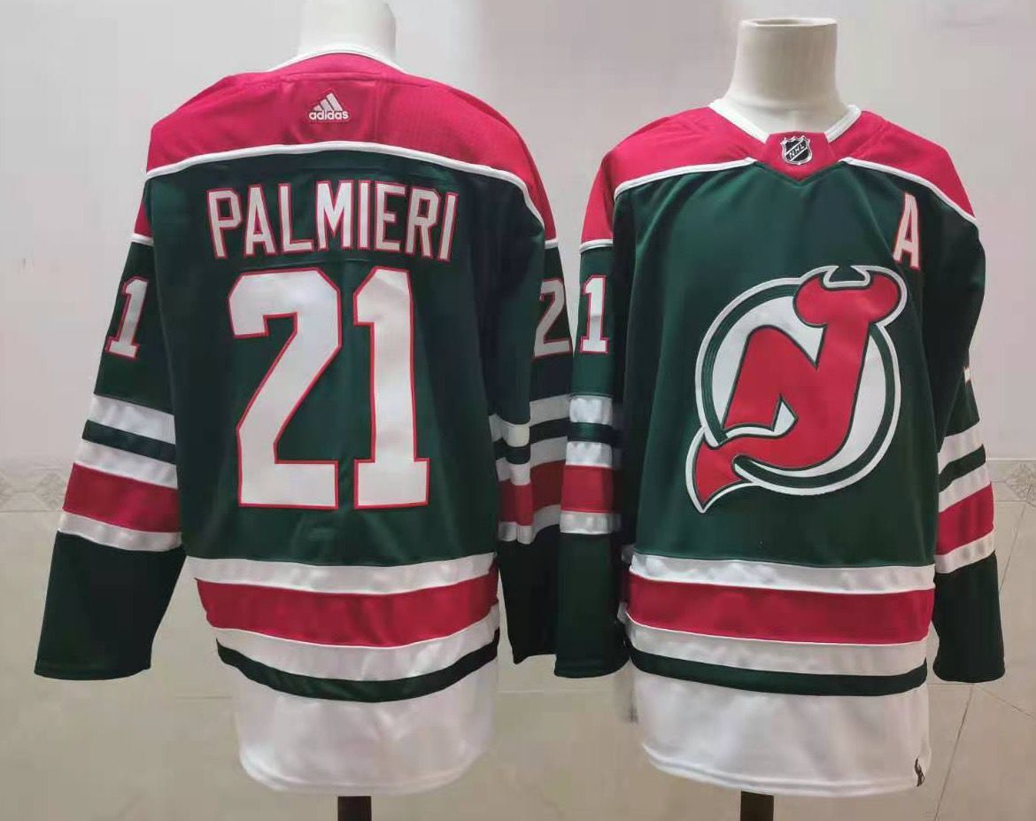 Cheap Men New Jersey Devils 21 Palmieri Green Throwback Stitched 2021 Adidias NHL Jersey